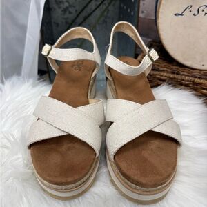 Toms Cream Crisscross Canvas Platform Sandals